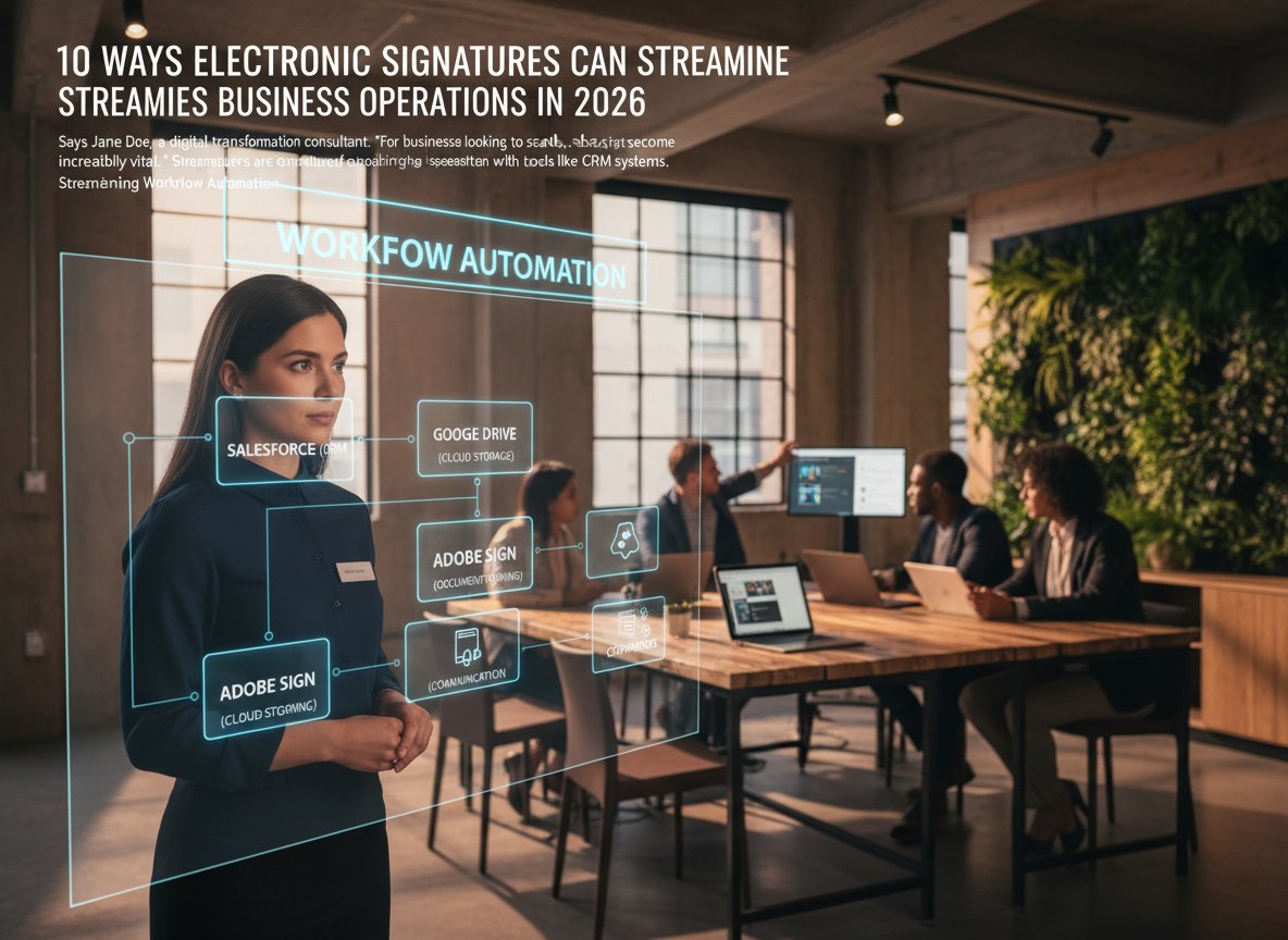 A co-working space where a project manager reviews a digital dashboard with interconnected tools labeled 'Workflow Automation,' depicting streamlined operations.