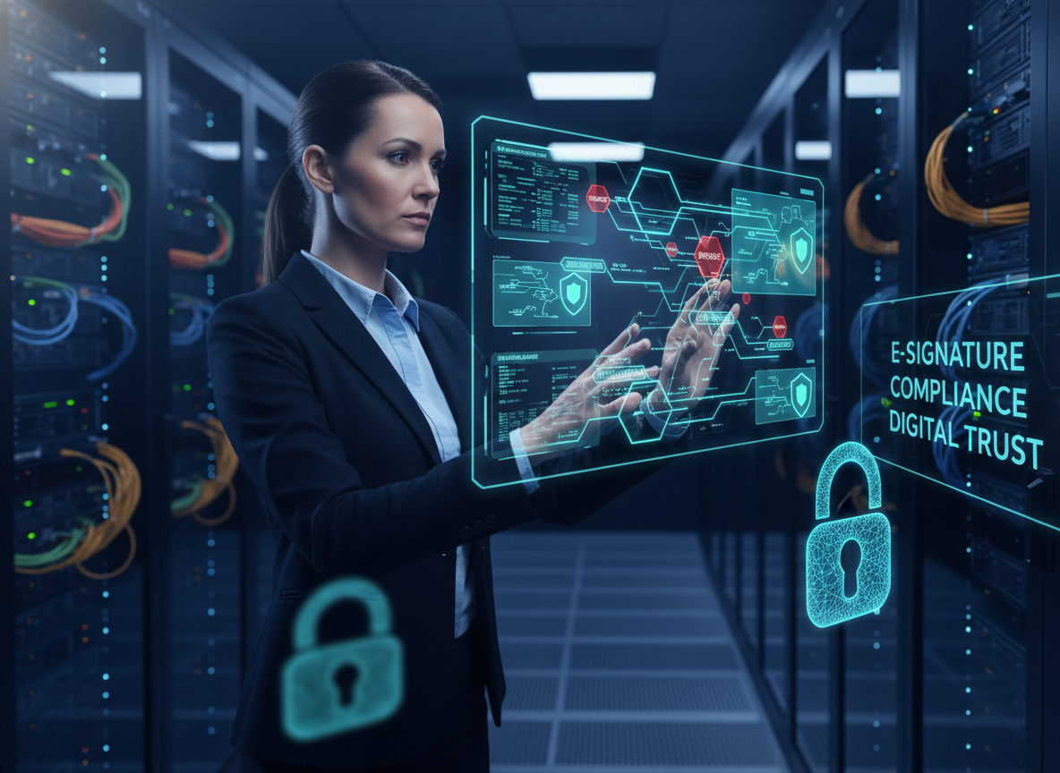 A cybersecurity analyst in a server room reviews holographic data showing breaches, symbolizing the importance of security in financial transactions.