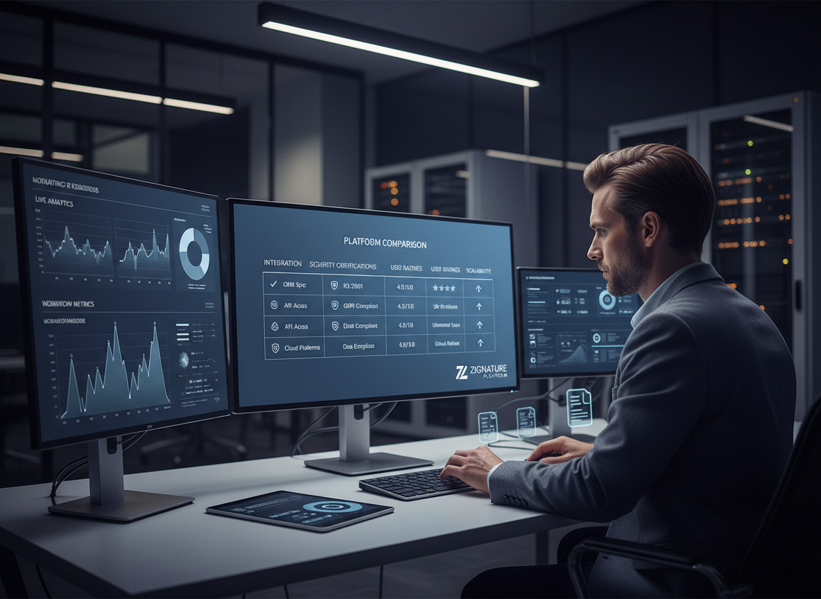 Comparison chart of leading automation tools displaying features like security certifications, integration capabilities, and user ratings.
