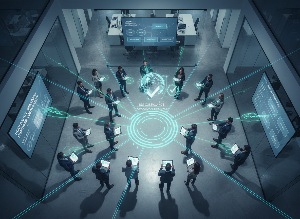 Co-working space with professionals using digital devices, depicting streamlined operations and efficient workflows.