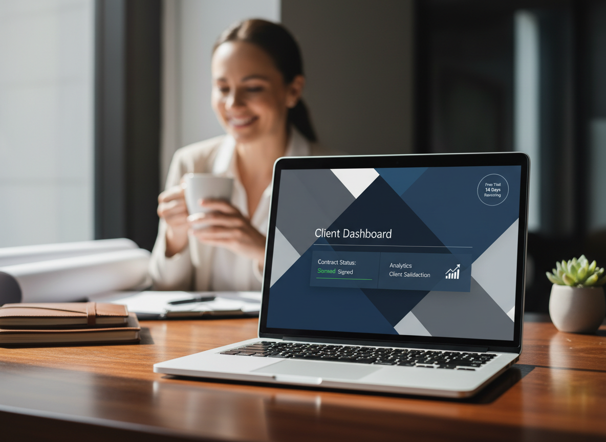 Close-up of a digital signature platform interface highlighting analytics and a free trial feature.