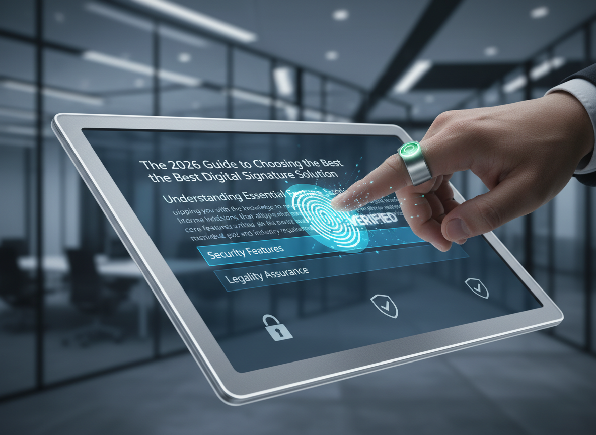 Close-up of a digital screen with highlighted features for digital signatures, emphasizing security and legality.